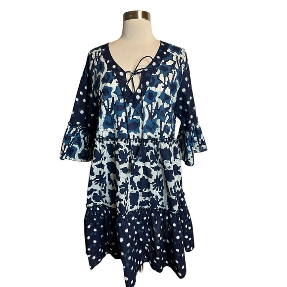 Dress Addict Dresses & Skirts - Dress Addict Jazz Tunic Dress Size Large Blue Printed Tiered Mixed Print